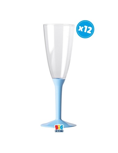 Calice Flute Crystal 130cc. con base celeste - Set 12 pezzi