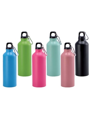 Borraccia alluminio 500 ML con moschettone colorata
