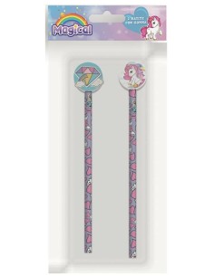 Set 2 matite con gomma in blister - Unicorno
