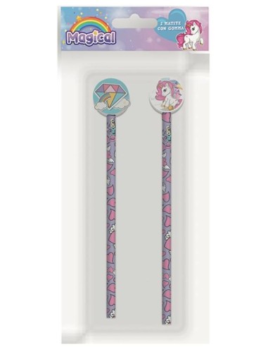 Set 2 matite con gomma in blister - Unicorno