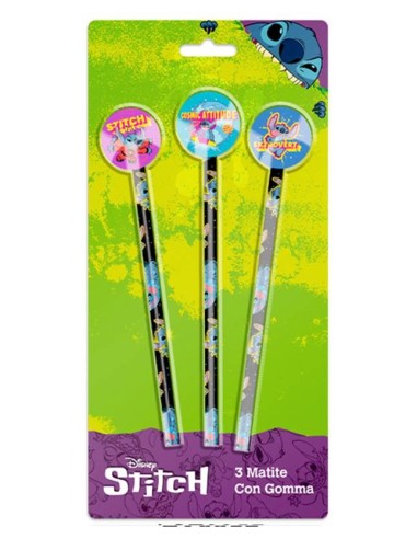Blister 3 matite con gomma - Stitch