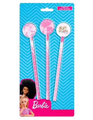 Blister 3 matite con gomma - Barbie