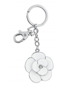 Portachiavi in metallo «Fiore bianco» con strass