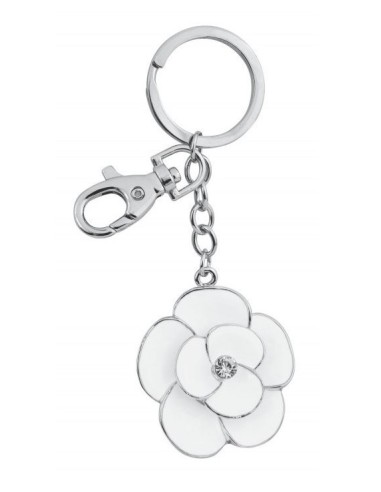 Portachiavi in metallo «Fiore bianco» con strass