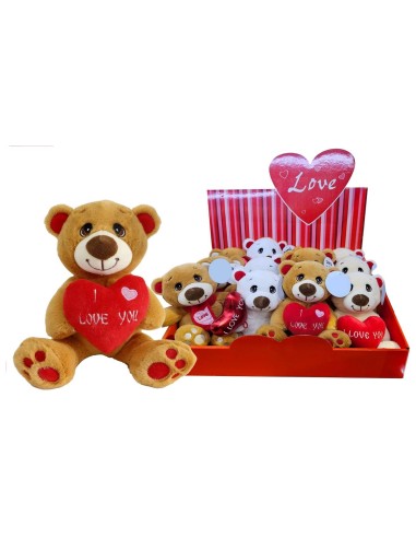 Peluche orsetto Cm. 17 con cuore - Modelli assortiti