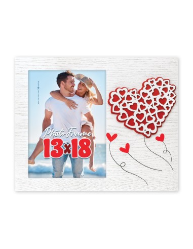 Portafoto in legno «Cuori volanti» Cm. 25x21 – Foto Cm. 13x18