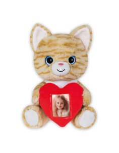 Peluche «Gatto tigrato» con cuore portafoto Cm. 23x16x13