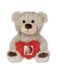 Peluche orso bruno con cuore portafoto Cm. 23x16x13