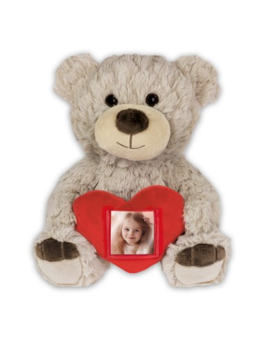 Peluche orso bruno con cuore portafoto Cm. 23x16x13