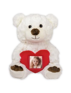 Peluche «Orso Bianco» con cuore portafoto Cm. 23x16x13