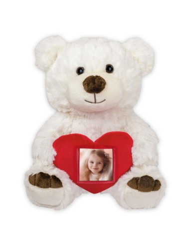 Peluche «Orso Bianco» con cuore portafoto Cm. 23x16x13