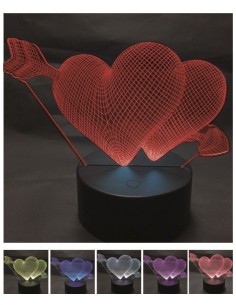 Lampada tavolo led 3D doppio cuore cambiacolore Cm. 18x15