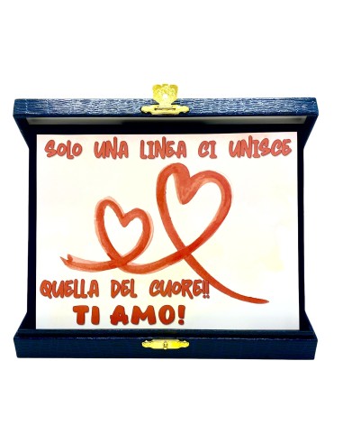 Targa con cofanetto rettangolare Cm. 21x17 - Solo una linea ci unisce, quella del cuore!