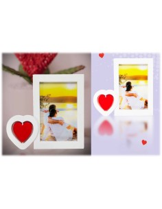 Portafoto plastificato con cuore girevole Cm. 12x24 - Foto Cm. 13x18