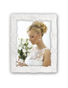 Portafoto in resina «Rose bianche» Cm. 23x18 – Foto Cm. 13x18