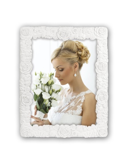 Portafoto in resina «Rose bianche» Cm. 23x18 – Foto Cm. 13x18