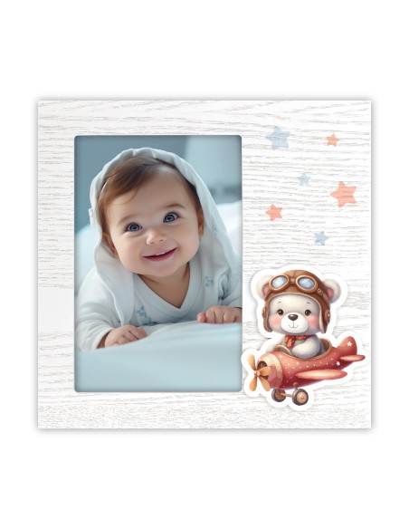 Portafoto in legno «Airplane» Cm. 18x18 – Foto Cm. 10x15