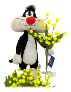 Peluche Silvestro Cm. 20 con mimosa "Festa della donna"