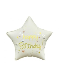 Palloncino mylar 18" Cm. 45 stella - Happy Birthday - Matt White