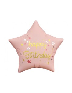 Palloncino mylar 18" Cm. 45 stella - Happy Birthday - Matt Pink