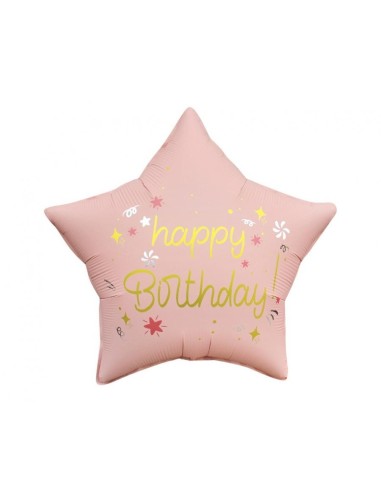 Palloncino mylar 18" Cm. 45 stella - Happy Birthday - Matt Pink