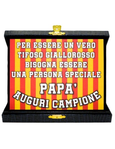 Targa con cofanetto rettangolare Cm. 21x17 - Papà campione giallorosso