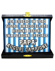 Targa con cofanetto rettangolare Cm. 21x17 - Papà campione biancoceleste