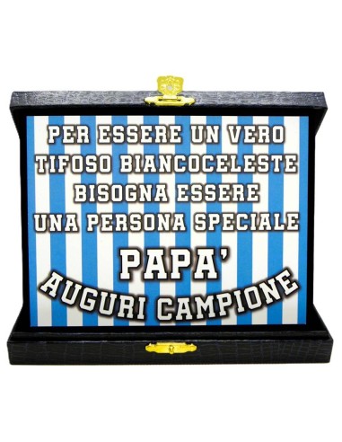 Targa con cofanetto rettangolare Cm. 21x17 - Papà campione biancoceleste