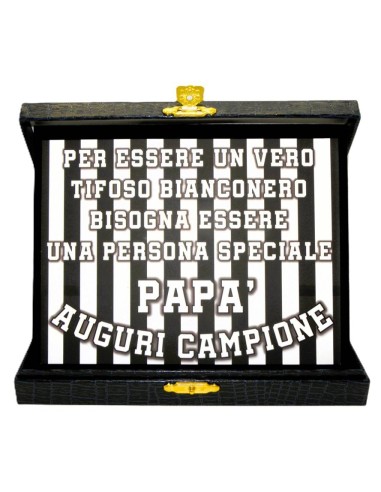 Targa con cofanetto rettangolare Cm. 21x17 - Papà campione bianconero