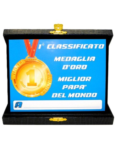 Targa con cofanetto Cm. 21x17 "1° Classificato - Miglior papà del mondo"