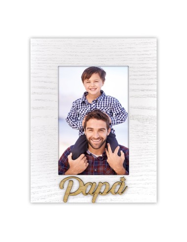 Portafoto in legno con applicazioni "Papà" Cm. 16x21 - Foto cm. 10x15