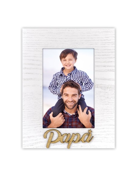 Portafoto in legno con applicazioni "Papà" Cm. 16x21 - Foto cm. 10x15