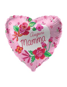 Palloncino mylar minishape 9" cuore "Auguri Mamma" - Blister 5 pezzi