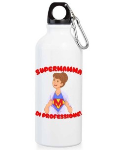Borraccia alluminio 500 ML con moschettone "Supermamma di professione"