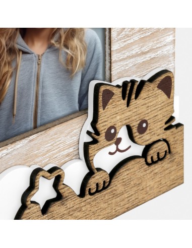 Portafoto in legno con applicazioni "Gattino" Cm. 18,5x23 - Foto cm. 10x15