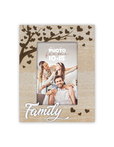 Portafoto in legno Family con albero Cm. 18,5x23 - Foto Cm. 10x15