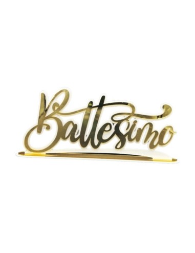 Scritta in plexiglass Oro Gold lucido "Battesimo" Cm.46x17