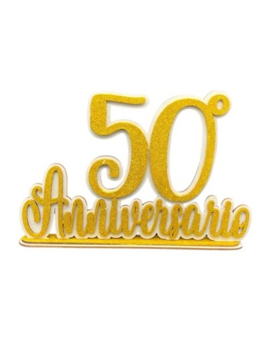 Scritta in legno artigianale 50° Anniversario Oro glitter Cm. 35x24