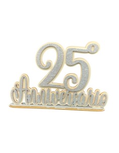 Scritta in legno artigianale 25° Anniversario Silver glitter Cm. 35x24