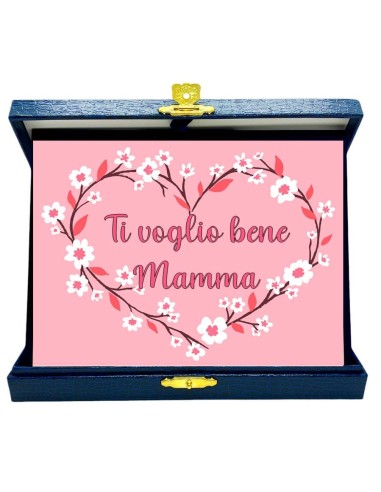 Targa con cofanetto Cm. 21x17 - Ti voglio bene Mamma "Flower"