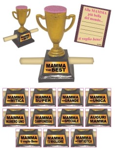 Mini coppa resina Cm. 9 con pergamena "Mamma" - Modelli assortiti