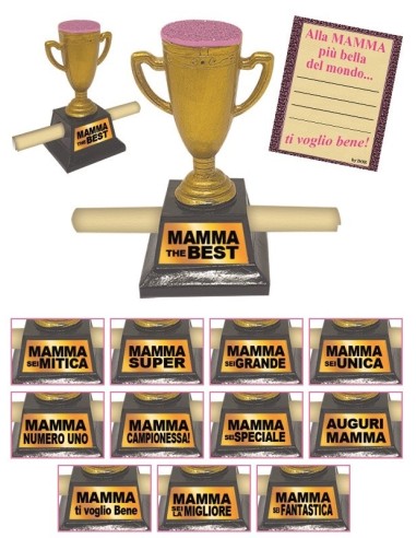 Mini coppa resina Cm. 9 con pergamena "Mamma" - Modelli assortiti