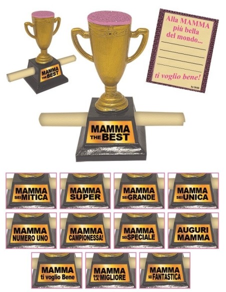 Mini coppa resina Cm. 9 con pergamena "Mamma" - Modelli assortiti