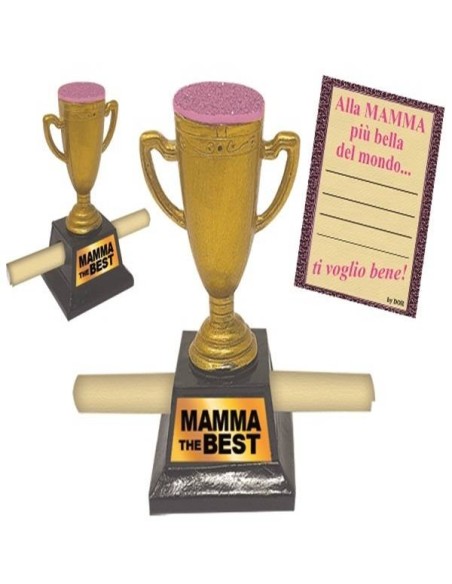 Mini coppa resina Cm. 9 con pergamena "Mamma" - Modelli assortiti