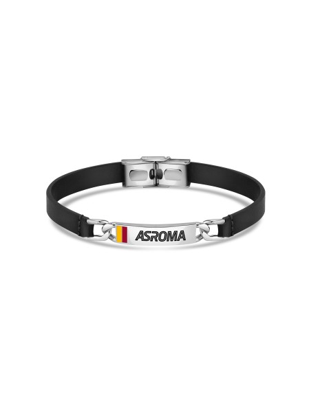 Bracciale acciaio 316L e pelle AS Roma