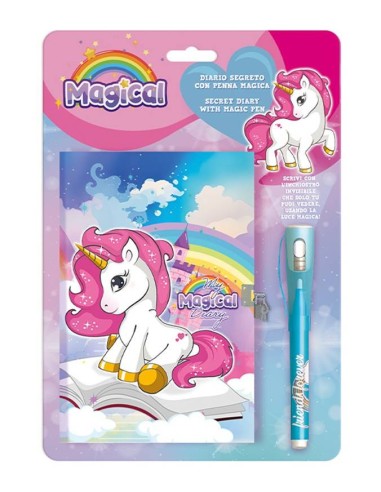 Diario segreto con penna in blister - Unicorno