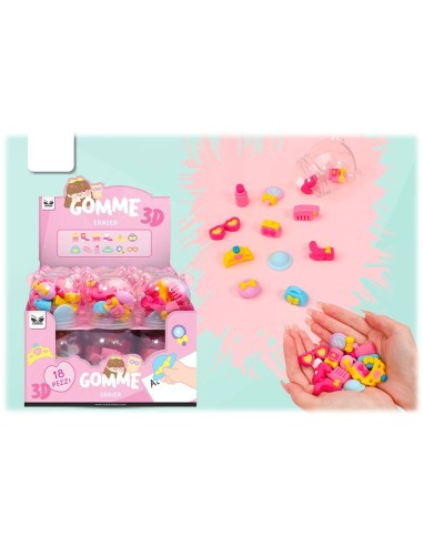 Gommine mini 3D "Make Up" in barattolino da 18 pezzi