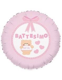 Palloncino mylar minishape 9" Cm. 25 - Battesimo orsetto rosa - Blister 5 pezzi