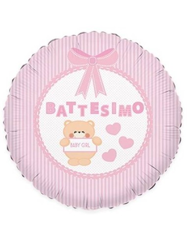 Palloncino mylar minishape 9" Cm. 25 - Battesimo orsetto rosa - Blister 5 pezzi