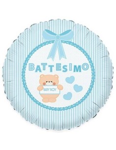 Palloncino mylar minishape 9" Cm. 25 - Battesimo orsetto celeste - Blister 5 pezzi
